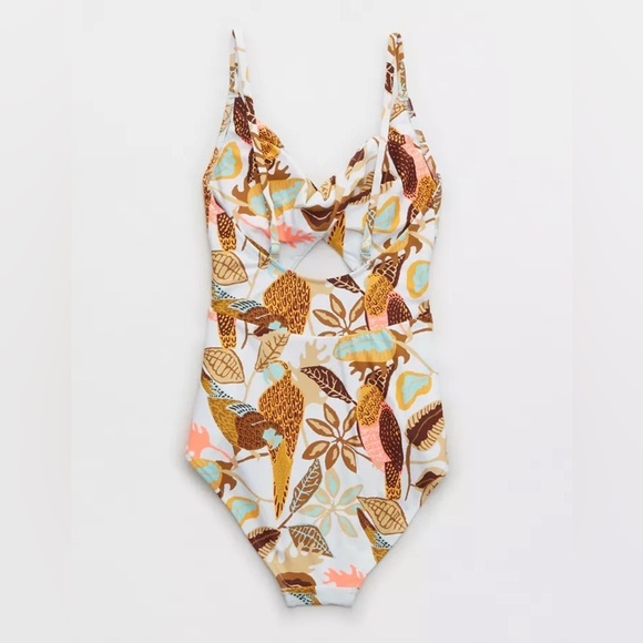 NWT Aerie Tropical Floral Print One Piece Swimsuit Cut Out Size Medium - Picture 5 of 10